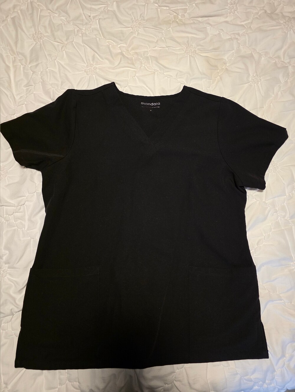 black Mandala V-neck scrub top & Slim Straight Scrub Pants